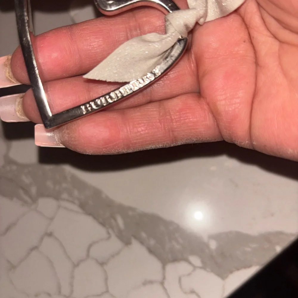 Burberry Silver Heart Keyring with Grey Ribbon
